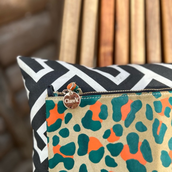 Clare V Leopard Print Clutch in Green and Orange - Picture 2 of 9